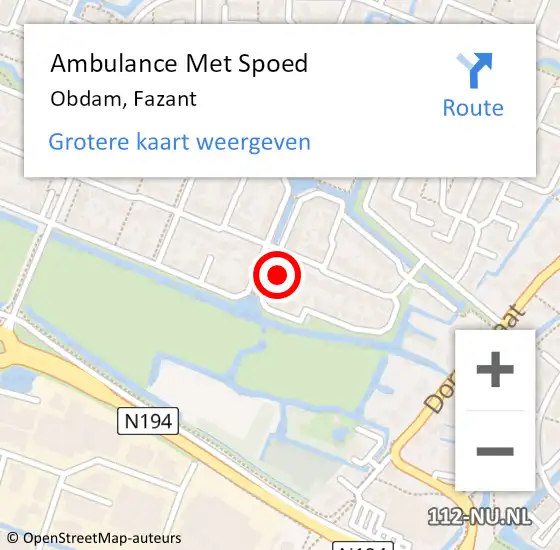 Locatie op kaart van de 112 melding: Ambulance Met Spoed Naar Obdam, Fazant op 20 november 2017 03:52