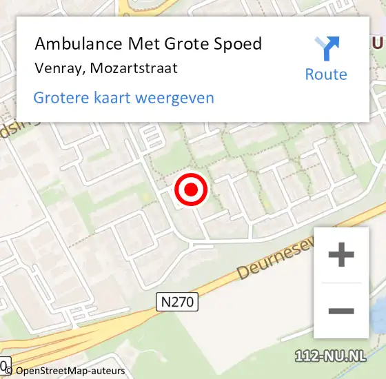 Locatie op kaart van de 112 melding: Ambulance Met Grote Spoed Naar Venray, Mozartstraat op 20 november 2017 06:11