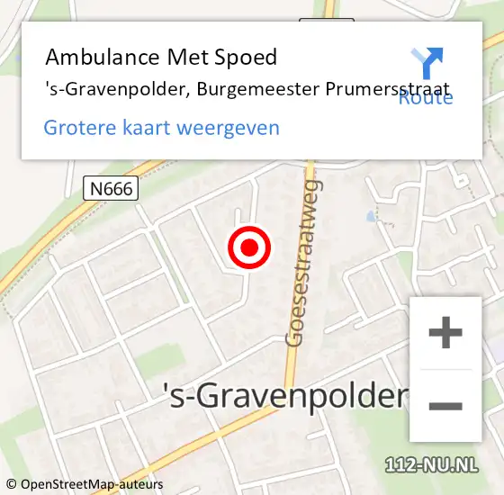 Locatie op kaart van de 112 melding: Ambulance Met Spoed Naar 's-Gravenpolder, Burgemeester Prumersstraat op 20 november 2017 06:41