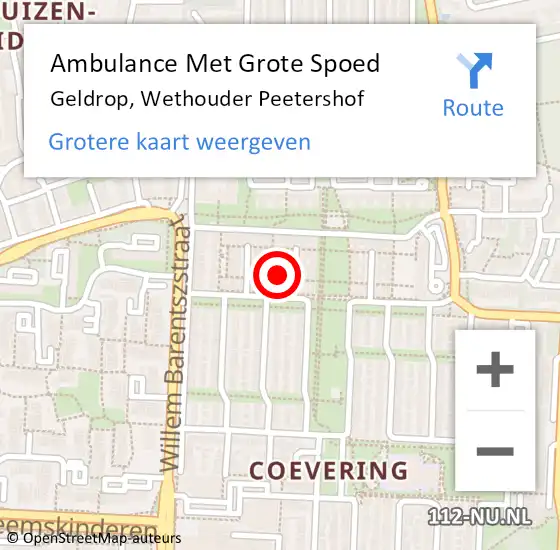 Locatie op kaart van de 112 melding: Ambulance Met Grote Spoed Naar Geldrop, Wethouder Peetershof op 20 november 2017 07:46