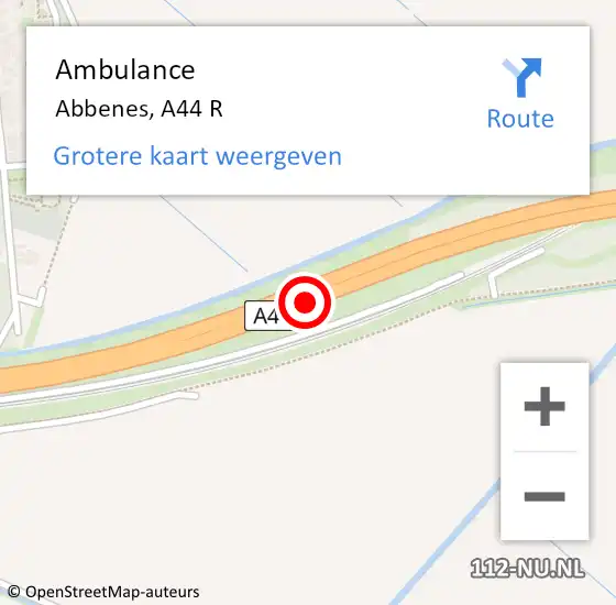 Locatie op kaart van de 112 melding: Ambulance Abbenes, A44 R op 20 november 2017 08:28