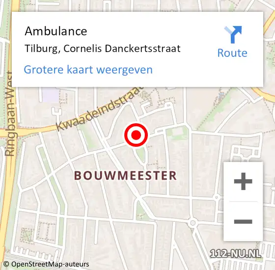 Locatie op kaart van de 112 melding: Ambulance Tilburg, Cornelis Danckertsstraat op 20 november 2017 09:46