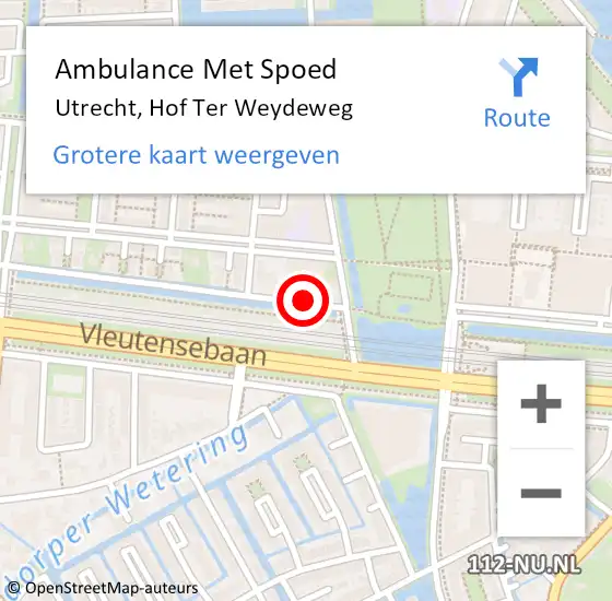 Locatie op kaart van de 112 melding: Ambulance Met Spoed Naar Utrecht, Hof Ter Weydeweg op 20 november 2017 11:05