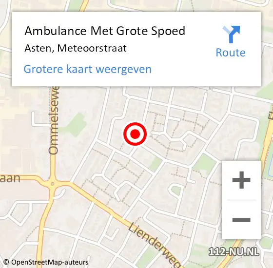 Locatie op kaart van de 112 melding: Ambulance Met Grote Spoed Naar Asten, Meteoorstraat op 20 november 2017 12:35