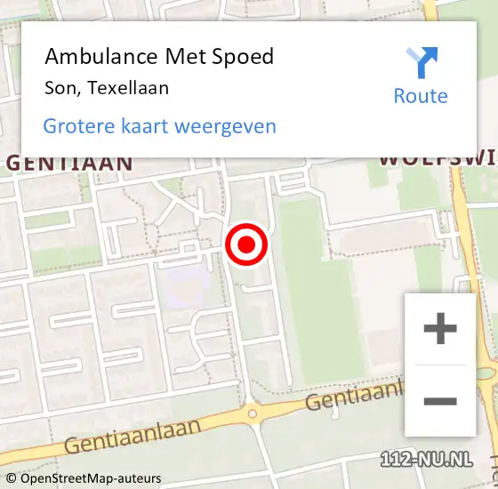 Locatie op kaart van de 112 melding: Ambulance Met Spoed Naar Son, Texellaan op 20 november 2017 12:49