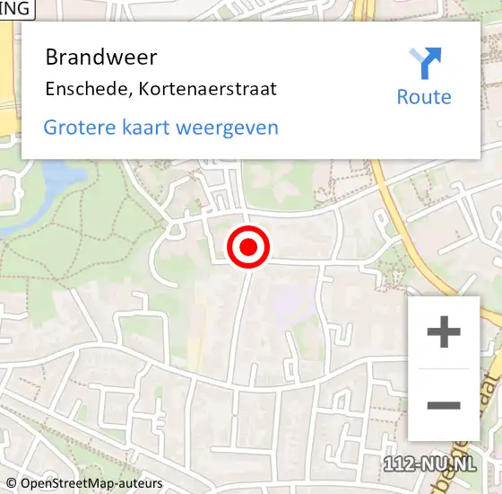 Locatie op kaart van de 112 melding: Brandweer Enschede, Kortenaerstraat op 20 november 2017 14:15