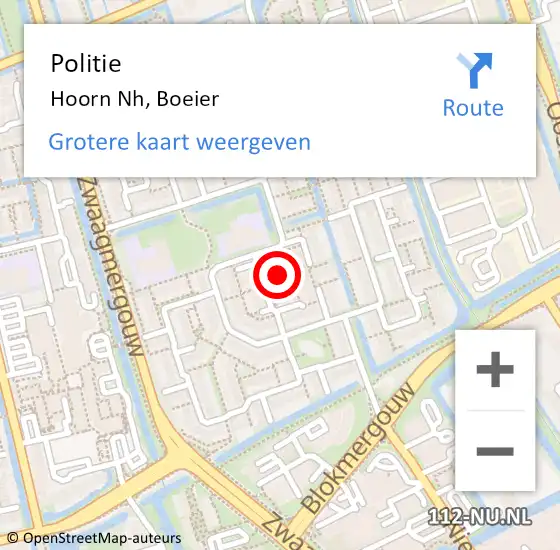 Locatie op kaart van de 112 melding: Politie Hoorn Nh, Boeier op 20 november 2017 14:23