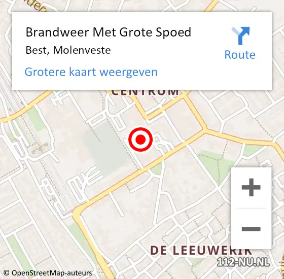 Locatie op kaart van de 112 melding: Brandweer Met Grote Spoed Naar Best, Molenveste op 20 november 2017 14:33