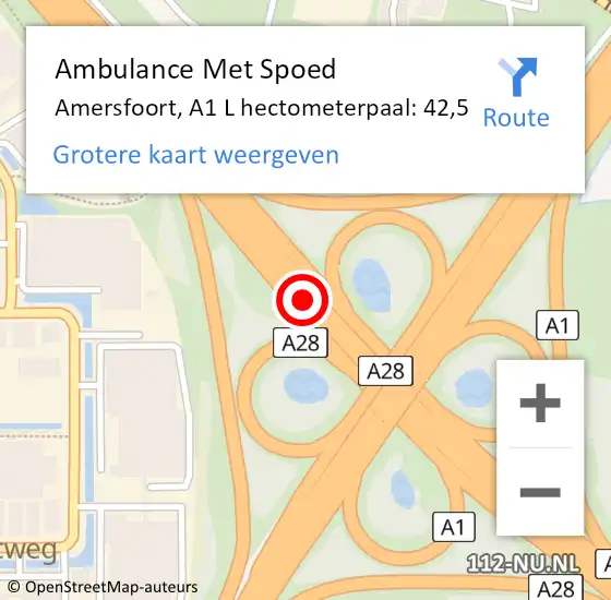 Locatie op kaart van de 112 melding: Ambulance Met Spoed Naar Amersfoort, A1 L hectometerpaal: 38,9 op 20 november 2017 15:55