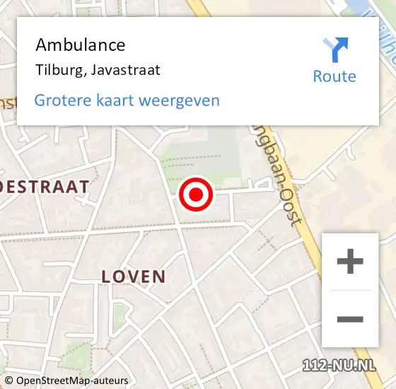 Locatie op kaart van de 112 melding: Ambulance Tilburg, Javastraat op 20 november 2017 16:09