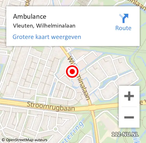 Locatie op kaart van de 112 melding: Ambulance Vleuten, Wilhelminalaan op 20 november 2017 16:31