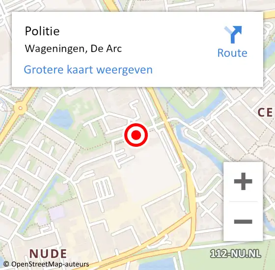 Locatie op kaart van de 112 melding: Politie Wageningen, De Arc op 20 november 2017 17:00