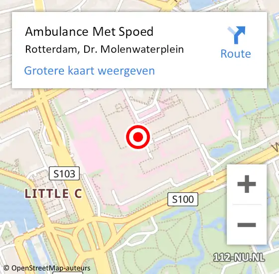 Locatie op kaart van de 112 melding: Ambulance Met Spoed Naar Rotterdam, Dr. Molenwaterplein op 20 november 2017 18:15