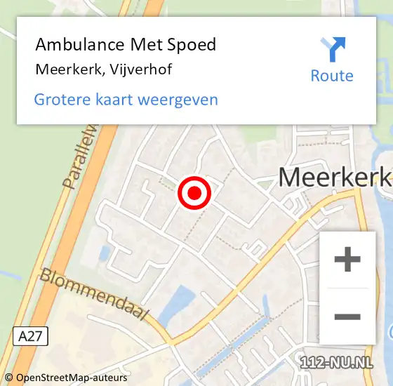 Locatie op kaart van de 112 melding: Ambulance Met Spoed Naar Meerkerk, Vijverhof op 20 november 2017 19:15