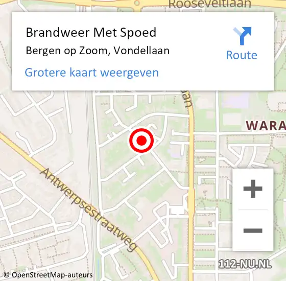 Locatie op kaart van de 112 melding: Brandweer Met Spoed Naar Bergen op Zoom, Vondellaan op 20 november 2017 19:30