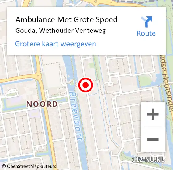 Locatie op kaart van de 112 melding: Ambulance Met Grote Spoed Naar Gouda, Wethouder Venteweg op 20 november 2017 19:32