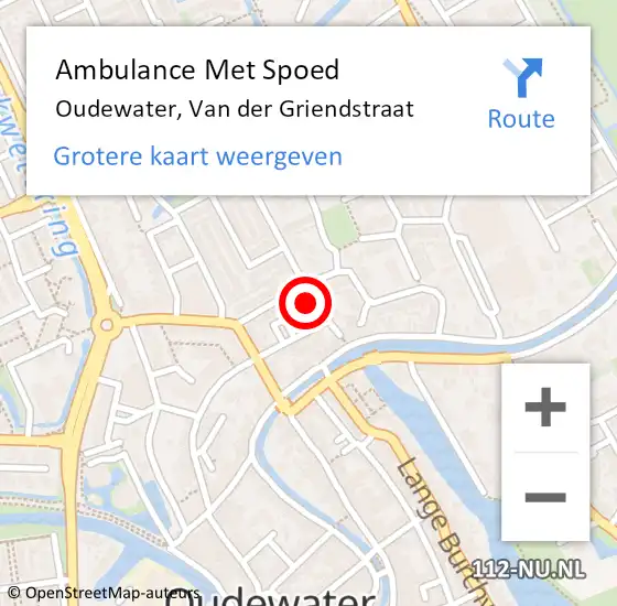 Locatie op kaart van de 112 melding: Ambulance Met Spoed Naar Oudewater, Van der Griendstraat op 20 november 2017 22:21