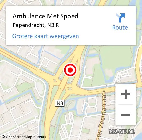 Locatie op kaart van de 112 melding: Ambulance Met Spoed Naar Papendrecht, N3 R hectometerpaal: 2,0 op 20 november 2017 22:45