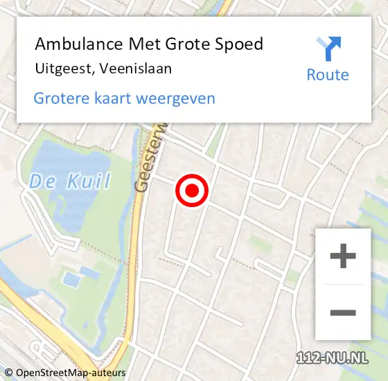 Locatie op kaart van de 112 melding: Ambulance Met Grote Spoed Naar Uitgeest, Veenislaan op 21 november 2017 00:33