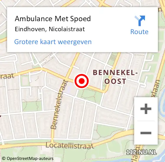 Locatie op kaart van de 112 melding: Ambulance Met Spoed Naar Eindhoven, Nicolaistraat op 21 november 2017 01:03