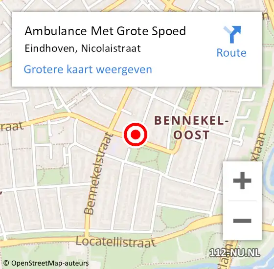 Locatie op kaart van de 112 melding: Ambulance Met Grote Spoed Naar Eindhoven, Nicolaistraat op 21 november 2017 01:04