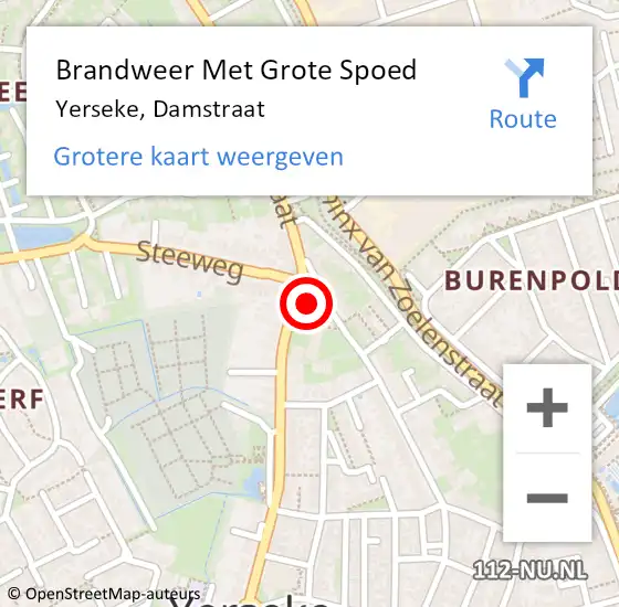 Locatie op kaart van de 112 melding: Brandweer Met Grote Spoed Naar Yerseke, Damstraat op 21 november 2017 02:07