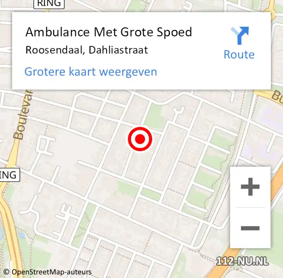 Locatie op kaart van de 112 melding: Ambulance Met Grote Spoed Naar Roosendaal, Dahliastraat op 21 november 2017 03:01