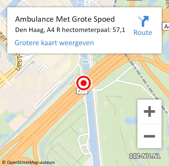 Locatie op kaart van de 112 melding: Ambulance Met Grote Spoed Naar Den Haag, A4 L hectometerpaal: 52,2 op 21 november 2017 05:38