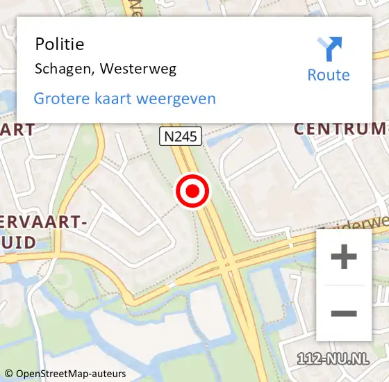Locatie op kaart van de 112 melding: Politie Schagen, Westerweg op 21 november 2017 08:46