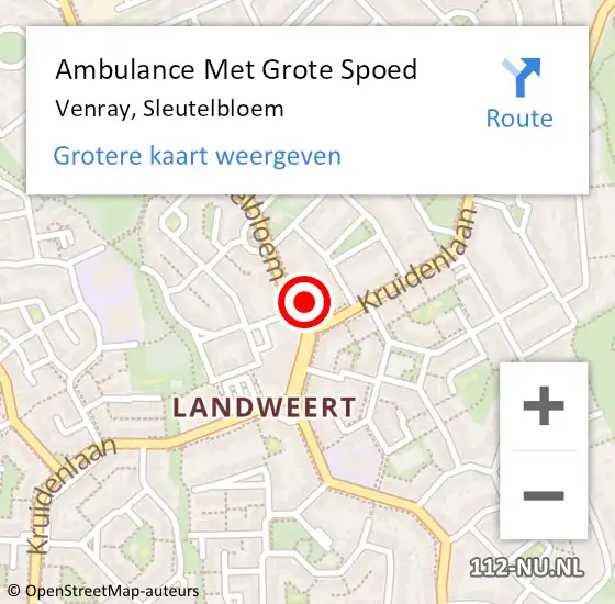 Locatie op kaart van de 112 melding: Ambulance Met Grote Spoed Naar Venray, Sleutelbloem op 21 november 2017 08:52