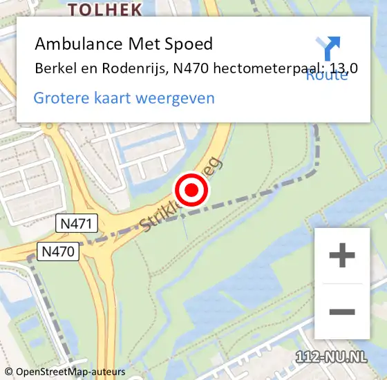 Locatie op kaart van de 112 melding: Ambulance Met Spoed Naar Berkel en Rodenrijs, N470 hectometerpaal: 13,0 op 21 november 2017 09:06