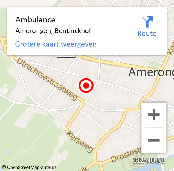 Locatie op kaart van de 112 melding: Ambulance Amerongen, Bentinckhof op 21 november 2017 10:53