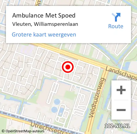 Locatie op kaart van de 112 melding: Ambulance Met Spoed Naar Vleuten, Williamsperenlaan op 21 november 2017 11:44