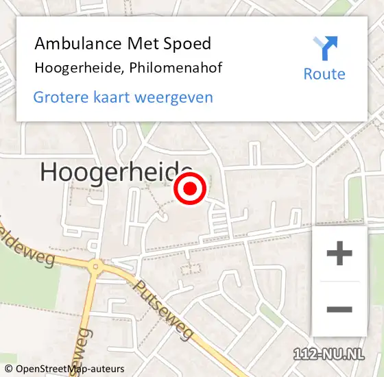 Locatie op kaart van de 112 melding: Ambulance Met Spoed Naar Hoogerheide, Philomenahof op 21 november 2017 12:37