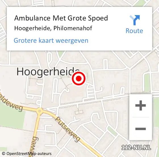 Locatie op kaart van de 112 melding: Ambulance Met Grote Spoed Naar Hoogerheide, Philomenahof op 21 november 2017 12:40