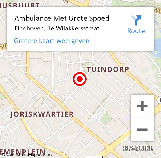 Locatie op kaart van de 112 melding: Ambulance Met Grote Spoed Naar Eindhoven, 1e Wilakkersstraat op 21 november 2017 12:56