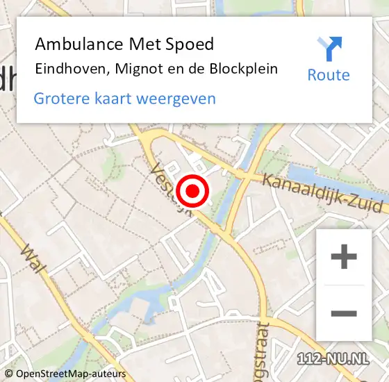 Locatie op kaart van de 112 melding: Ambulance Met Spoed Naar Eindhoven, Mignot en de Blockplein op 21 november 2017 13:02