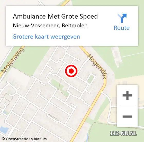 Locatie op kaart van de 112 melding: Ambulance Met Grote Spoed Naar Nieuw-Vossemeer, Beltmolen op 21 november 2017 13:49