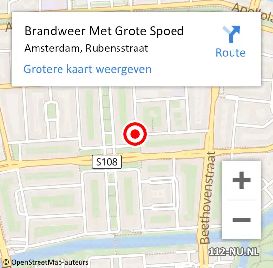 Locatie op kaart van de 112 melding: Brandweer Met Grote Spoed Naar Amsterdam, Rubensstraat op 21 november 2017 13:56