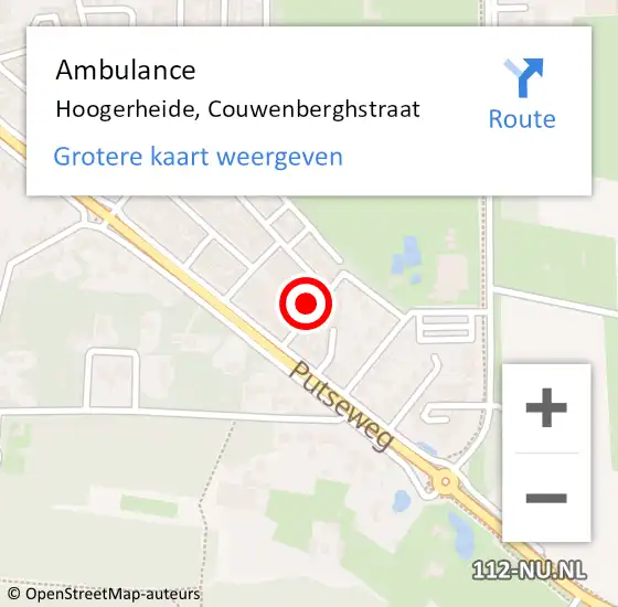 Locatie op kaart van de 112 melding: Ambulance Hoogerheide, Couwenberghstraat op 21 november 2017 14:25