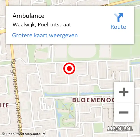 Locatie op kaart van de 112 melding: Ambulance Waalwijk, Poelruitstraat op 21 november 2017 15:10