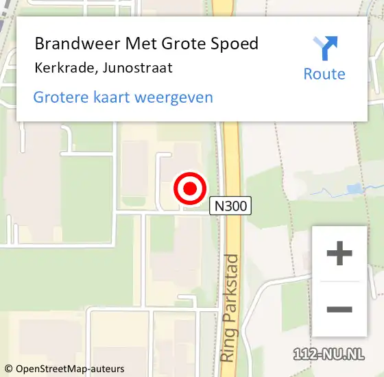 Locatie op kaart van de 112 melding: Brandweer Met Grote Spoed Naar Kerkrade, Junostraat op 21 november 2017 15:19