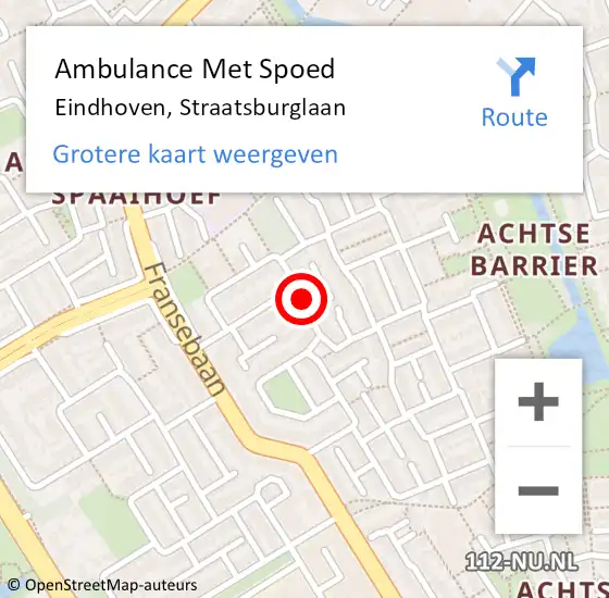 Locatie op kaart van de 112 melding: Ambulance Met Spoed Naar Eindhoven, Straatsburglaan op 21 november 2017 18:45