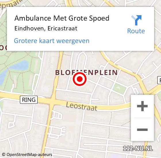 Locatie op kaart van de 112 melding: Ambulance Met Grote Spoed Naar Eindhoven, Ericastraat op 21 november 2017 22:29