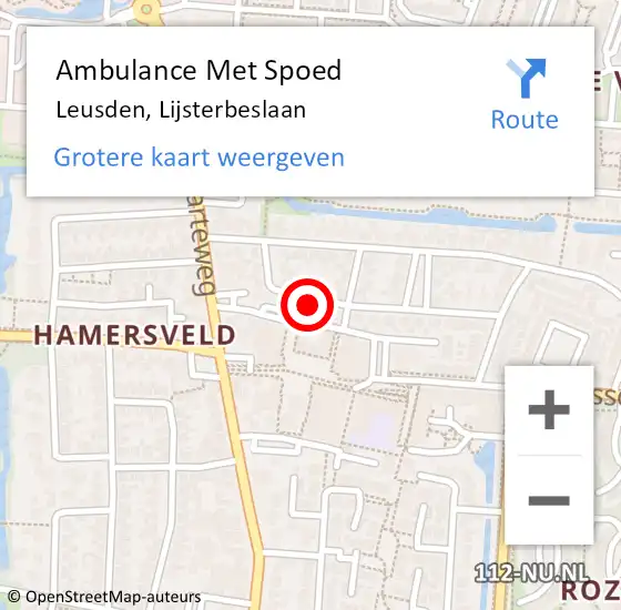 Locatie op kaart van de 112 melding: Ambulance Met Spoed Naar Leusden, Lijsterbeslaan op 22 november 2017 00:51