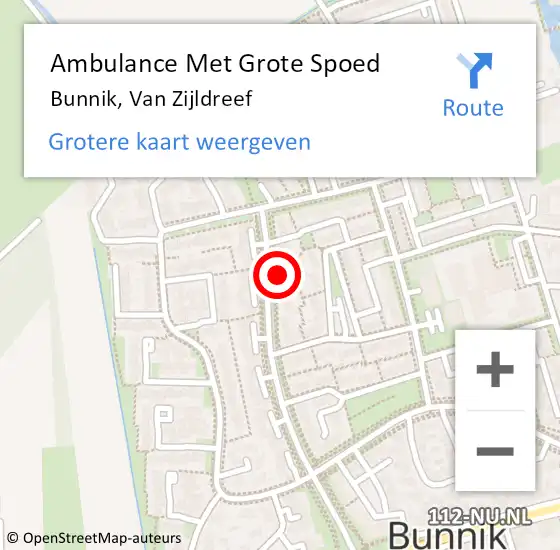 Locatie op kaart van de 112 melding: Ambulance Met Grote Spoed Naar Bunnik, Van Zijldreef op 22 november 2017 01:11