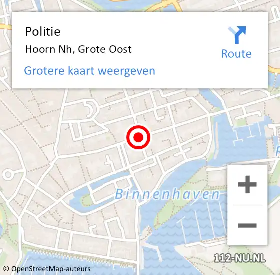 Locatie op kaart van de 112 melding: Politie Hoorn Nh, Grote Oost op 22 november 2017 02:05