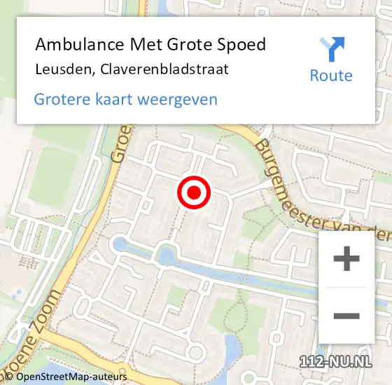 Locatie op kaart van de 112 melding: Ambulance Met Grote Spoed Naar Leusden, Claverenbladstraat op 22 november 2017 06:57