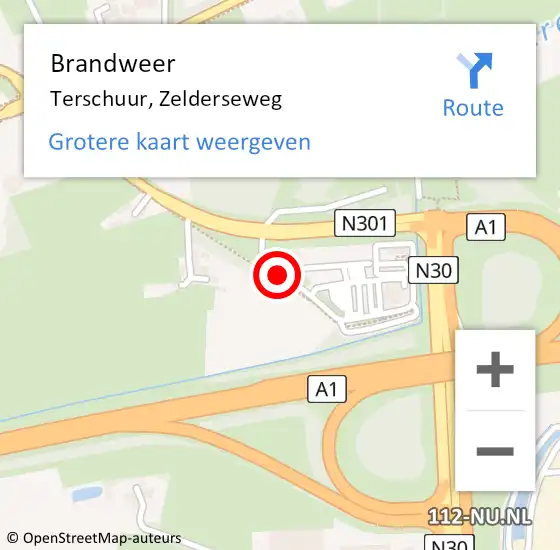Locatie op kaart van de 112 melding: Brandweer Terschuur, Zelderseweg op 22 november 2017 07:04
