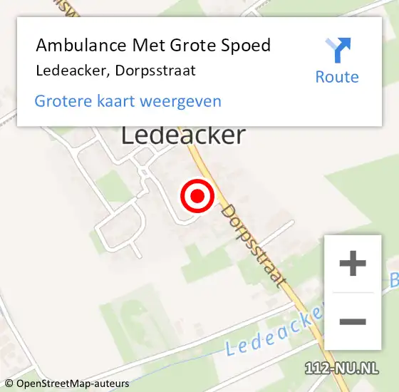 Locatie op kaart van de 112 melding: Ambulance Met Grote Spoed Naar Ledeacker, Dorpsstraat op 22 november 2017 08:41